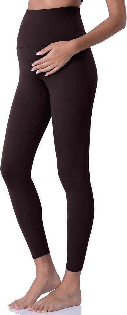 POSHDIVAH Women's Maternity Leggings Over The Belly Pregnancy Yoga Pants Active Wear Workout Leggings, Dark Brown, Large