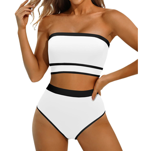 Yonique Bandeau Bikini Strapless Swimsuit - Two Piece High Waisted Bathing Suits, S