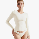SUUKSESS Women Double Lined Fitted Basic T Shirts Crew Neck Long Sleeve Crop Top, Size S