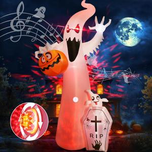 Marchpower 12FT Inflatable Outdoor Decoration with Projection Lights and Scary Sound, Waterproof Inflatable Halloween Pumpkin Ghost with LED for Garden