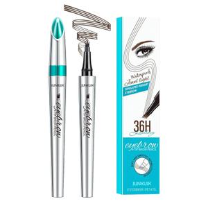 Microblade Eyebrow Pen,4 Tip Eyebrow Pencil,Waterproof Microblading Eyebrow Tattoo Pen,Long Lasting Smudge Proof Eye Brow Pen Pencils for Women(#02, Dark Curry)