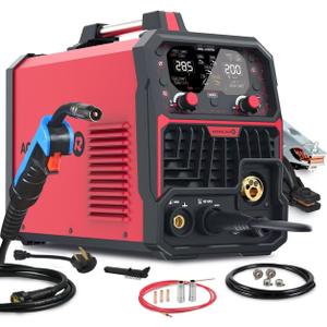 Aluminum MIG Welder with Pulse 200A 7 in 1 Gas MIG/Pulse MIG/Gasless Flux Core/Stick/Lift TIG/Spot Weld/Spool Gun Compatible 110V/220V Multiprocess Welding Machine
