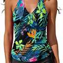 MISSVOG Women Two Piece Tankini Halter Padded Adjustable Drawstring Swimsuit with Boyshorts M