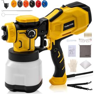 1200W HVLP Paint Sprayer, High Efficiency Electric Spray Paint Gun with 6 Nozzles, Variable Patterns, 40.58 oz Detachable Container, Easy to Clean for Home Improvement Projects (Yellow)