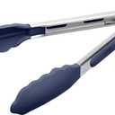 Doosu Kitchen Tongs for Cooking - 600F Heat Resistant Food Tong with Non-Scratch Silicone Tips, Heavy Duty Stainless Steel Locking Tong for BBQ, Grilling Steak, Serving Salad Pasta (9in, Navy Blue)