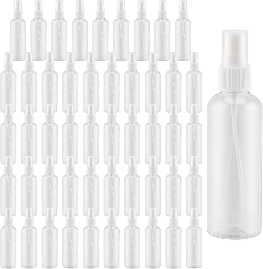 50 PCS 2oz Clear Fine Small Spray Bottle, Empty Travel Atomiser Bottles, Spray Bottle Mini Mist Sprayer, Plastic Refillable Spray Containers with Caps for Hair Spray, Perfumes60 ml