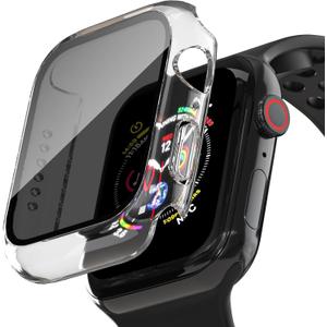2 x 2 Pack Privacy Case for Apple Watch Screen Protector, Anti-Spy Tempered Glass Film Apple Watch Cover Hard PC Case Bumper for iWatch Series 6/5/4/SE 2/SE 3 - Clear/Clear 44mm
