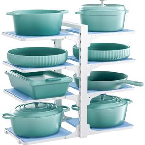 LAMU Pots and Pans Organizer Rack for under Cabinet, 8 Adjustable Tiers Pan Pot Organizers inside Cabinet with 15" Height, HeavyDuty Kitchen Organization and Storage Holds up to 12" Cookware, Black