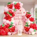 120pcs Strawberry Balloon Arch Kit with Red Pink Sand White Light Green Print Foil Strawberry Balloons for Baby Shower Birthday Party Decorations