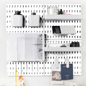 Pegboard Combination Kit for Wall Organizer, Wall Mounted Peg Board Kits for Kitchen, Bedroom, Office, &Bathroom, 4 Pieces White Pegboards and 14 Accessories, 22" x 22"