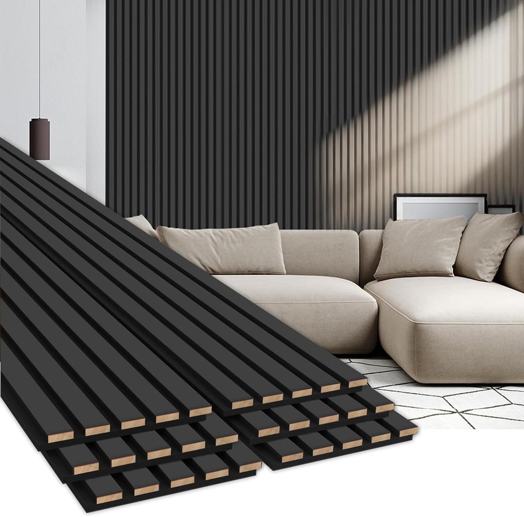 EVERECO 6 Pack Wood Panels for Wall 94.5"  7.87" Acoustic Soundproof Wall Slat Panels, 3D Wall Panels for Home Office Decoration, Matte Black