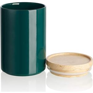 Sweejar Kitchen Canisters Ceramic Food Storage Jar, Stackable Containers with Airtight Seal Wooden Lid for Serving Ground Coffee, Tea, Sugar, Salt and More - 28 Fl Oz (Jade)