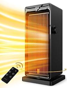 SANVINDER Space Heater, 1500W Space Heaters for Indoor Use Electric Heater for Bedroom, ECO Thermostat 90° Oscillating 24H Timer, Fast Heating, Remote Control, Safe for Home Office Room