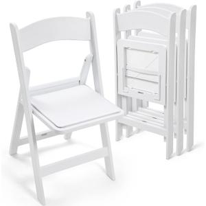 4 Pack Folding Chairs White Plastic Folding Chair Comfortable Resin Foldable Chair Lightweight Dining Chairs with PVC Padded Seats for Wedding Events Party Picnic Kitchen Garden Church Indoor Outdoor