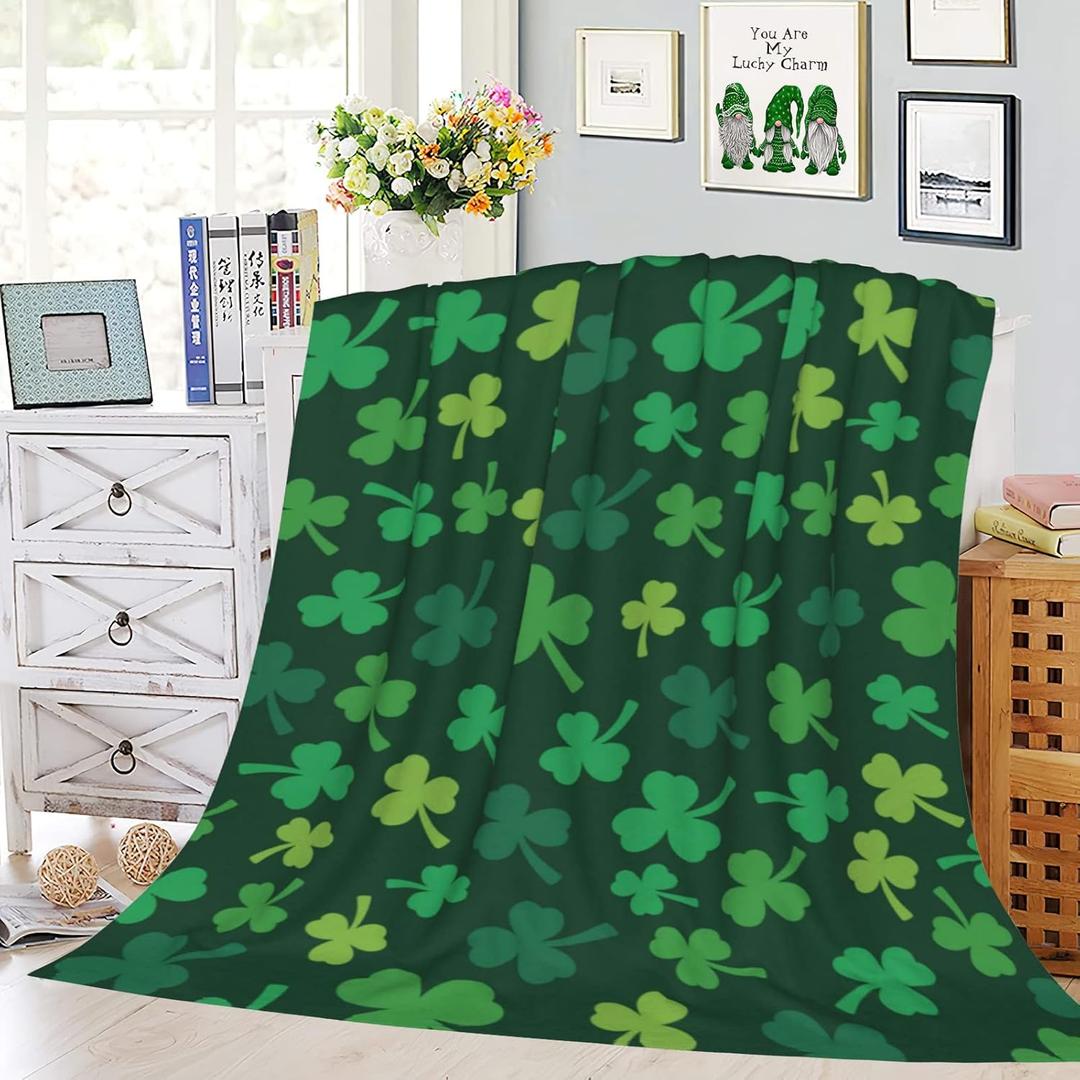 St.Patrick's Day Shamrock Throw Blanket Green Clover Throw Blankets Soft Lightweight Durable Flannel Blanket for Sofa Couch Bedroom Living Room 40x50 Inch