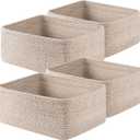 OIAHOMY 4 Pack 14.17*11.02*6.3IN Storage Baskets for Organizing Shelves, Woven Rope Baskets for Organizing Books, Clothes, Decorative Basket for Living Room, Nursery, Bedroom, Gift Basket, Brown