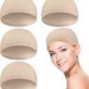 Janmercy 4 Pcs Bamboo Fiber Wig Caps Bamboo Wig Liner Skull Cap Chemo Headwear Liner Sleep Hat for Hairloss Bald Cancer Women (Medium, Beige)