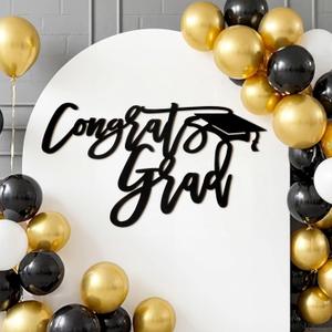 2026 Graduation Decorations Congrats Grad Wood Sign for Class of 2026 Graduation Party Backdrop Decorations Cutout Graduations Photo Booth Prop for School Celebration Sign Wall Decor(Black)