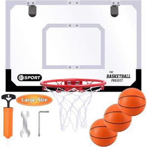 Large Indoor Mini Basketball Hoop Set for Kids and Adult 24 X 16 Inch Board Family Games for Home and Office Door & Wall with 3 Balls and Complete Accessories, Basketball Toy Gift for Boys Girls Teens