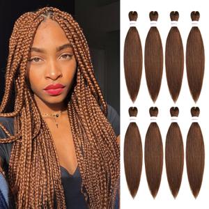 Brown Braiding Hair Pre Stretched 16 Inch 8 Packs Professional Synthetic Braiding Hair for Box Braids/Twists/Crochet Braids No Itch Hot Water Setting Soft Yaki Texture (30#)