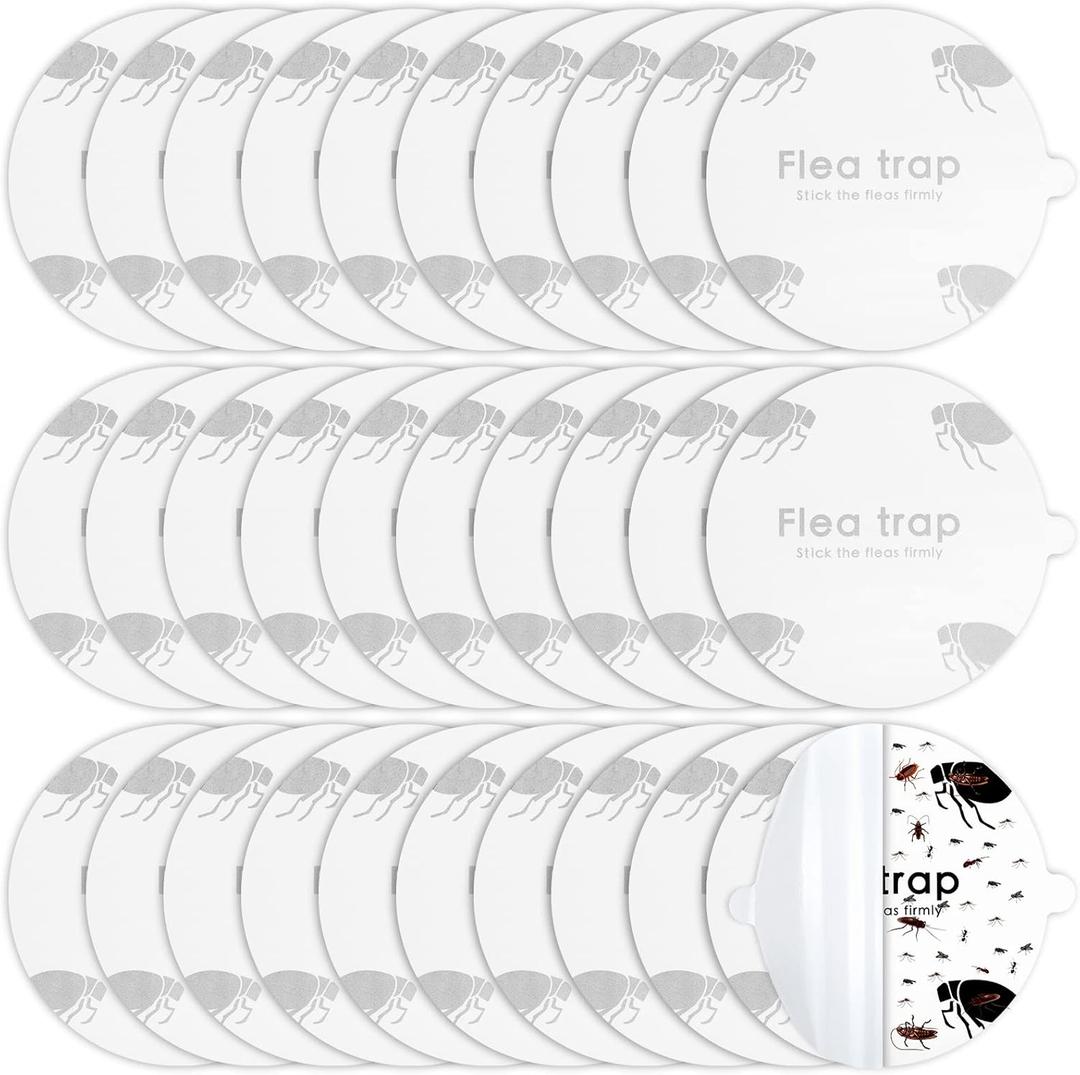 Flea Trap Refill Discs Sticky Fly Trap Refill Glue Board Refills Double Layer Adhesive Nontoxic Odorless Pest Control Replacement Sticky Glue Pads 7.1 Inch for Bugs Flies(30 Pcs)