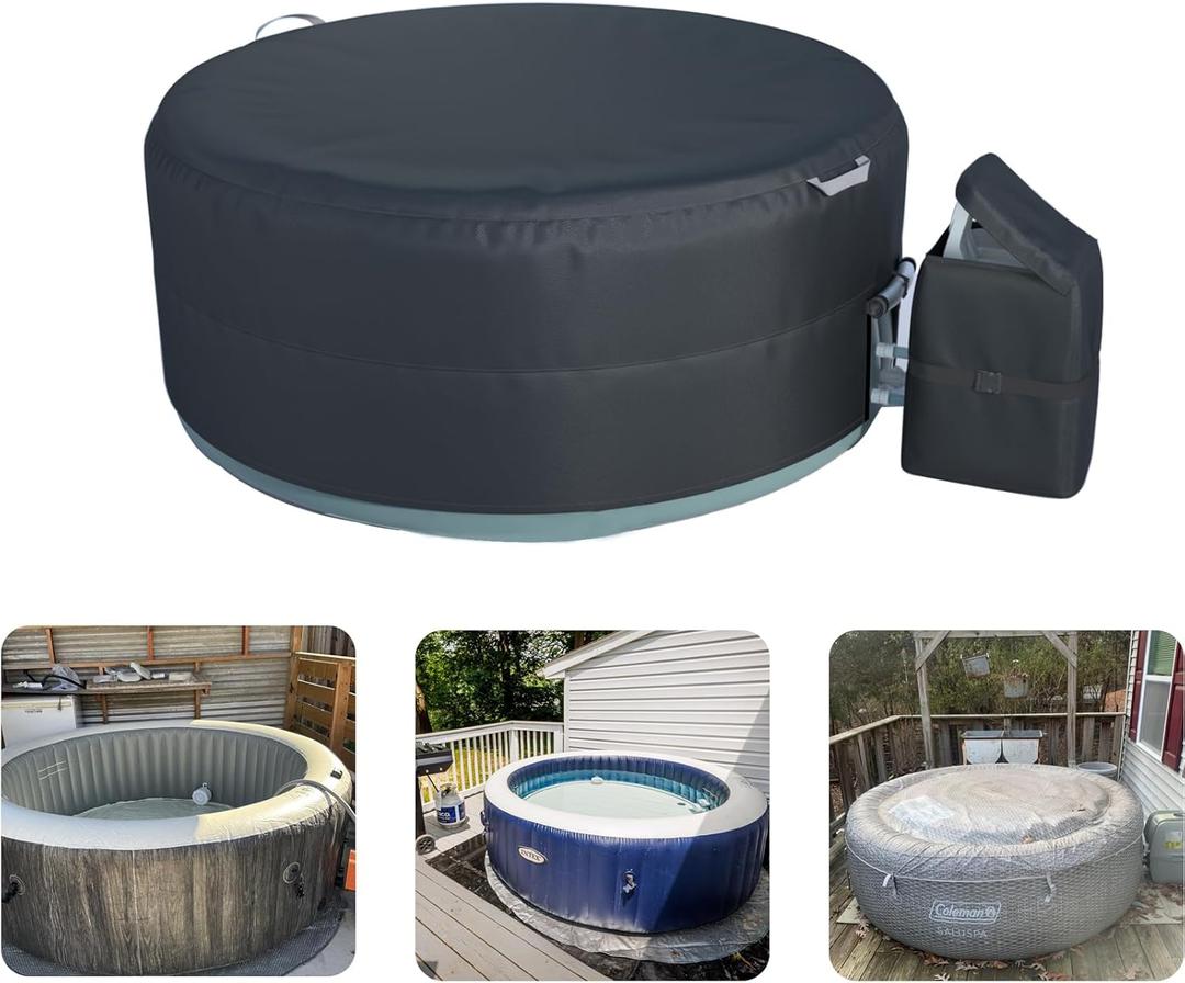 XCZ Portable Hot Tub Cover, Spa Thermal Cover, Waterproof, dustproof, Insulated, Suitable for 85in Round hot tub, Black, with Pump Cover (86.6" x 27")