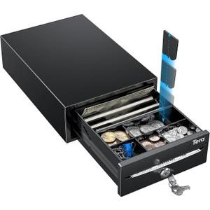 Tera Cash Register Drawer 8" Mini: 4 Bill 6 Coin Small Cash Drawer Auto Open with Media Slot 24V RJ12 Cable for POS System Key-Lock Removable Coin Separators for Small Business Retail Counter 208
