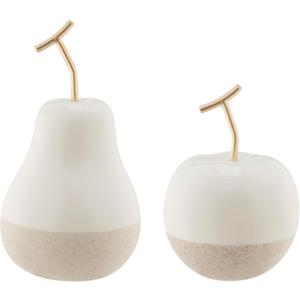 Danya B. Vost Dipped Fruit Decorative Accent Ceramic Sculpture Figure Set of 2 - Small - White/Cream