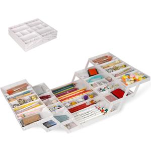 3 Tier Drawer Organizer - Expandable Junk Drawer Organizer Smart Office Supply Organizer, Folding Kitchen Tool Storage Multi Level Desk Organizer for Makeup, Jewelry Storage(2 Row 3 Tier, White)