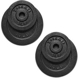 Yes4All 1.15 Inch Cast Iron Weight Plate - Ideal for Dumbbell Handle, Strength Training & Weightlifting (Set) - 1.25 + 2.5 + 5 +10lbs - Pair (Set of 8)