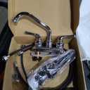 Phiestina 4-Inch 2 or 3 Hole Chrome Utility Sink/Laundry Faucet, with Centerset Rotatable Swivel 360° Spout and Garden Hose Threaded End, Slop Sink Tub Faucet with Water Supply Line, BF027-8-C