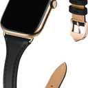 WFEAGL Compatible with Leather Apple Watch Band 41mm 40mm 38mm 42mm(series 11 10) Women, Top Grain Leather Strap Slim & Thin Replacement Wristband for iWatch Bands SE 3 2 1, Series 11 10 9 8 7 6 5 4 3 2 1 (Black/Gold)