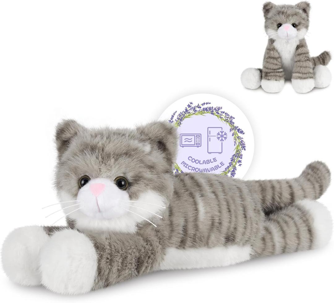 SuzziPals Heatable & Coolable Grey Cats Stuffed Animals, Microwave Heating Pad Animal for Discomfort, Grey Cats Plush for Companion, Cat Plushies Lavender Stuffed Animal, Stuffed Cat Toys Gift (Gray)