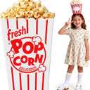Carnival Circus Party Decoration, 47" Giant Popcorn Box Cardboard Cutout Stand up, Large Striped Red & White Popcorn Box Photo Props for Movie Night, Carnivals, Circus, Theme Party, Theater
