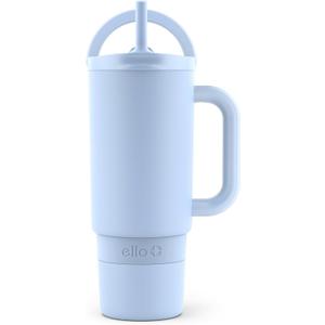 Ello Port 30oz Tumbler with Carry Loop & Integrated Handle, Vacuum Insulated Stainless Steel Reusable Water Bottle, Travel Mug with Leak Proof Lid & Straw, Perfect for Iced Coffee & Tea, Halogen Blue