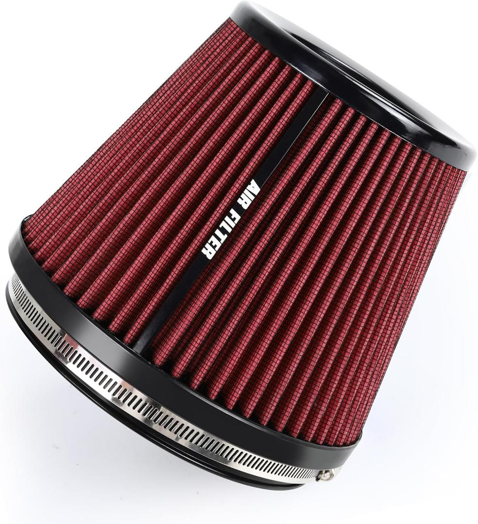 6" 152mm Inlet Cold Air Intake Filter High Flow Honeycomb Top Replacement Clamp-On Air Filter High Performance Washable Cone Filter 170mm Tall Red