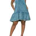 Vidifid Women Denim Cami Dress Tie Shoulder Ruffle Hem Short Dresses Babydoll Wash Jean Sundress with Pocket Blue XL