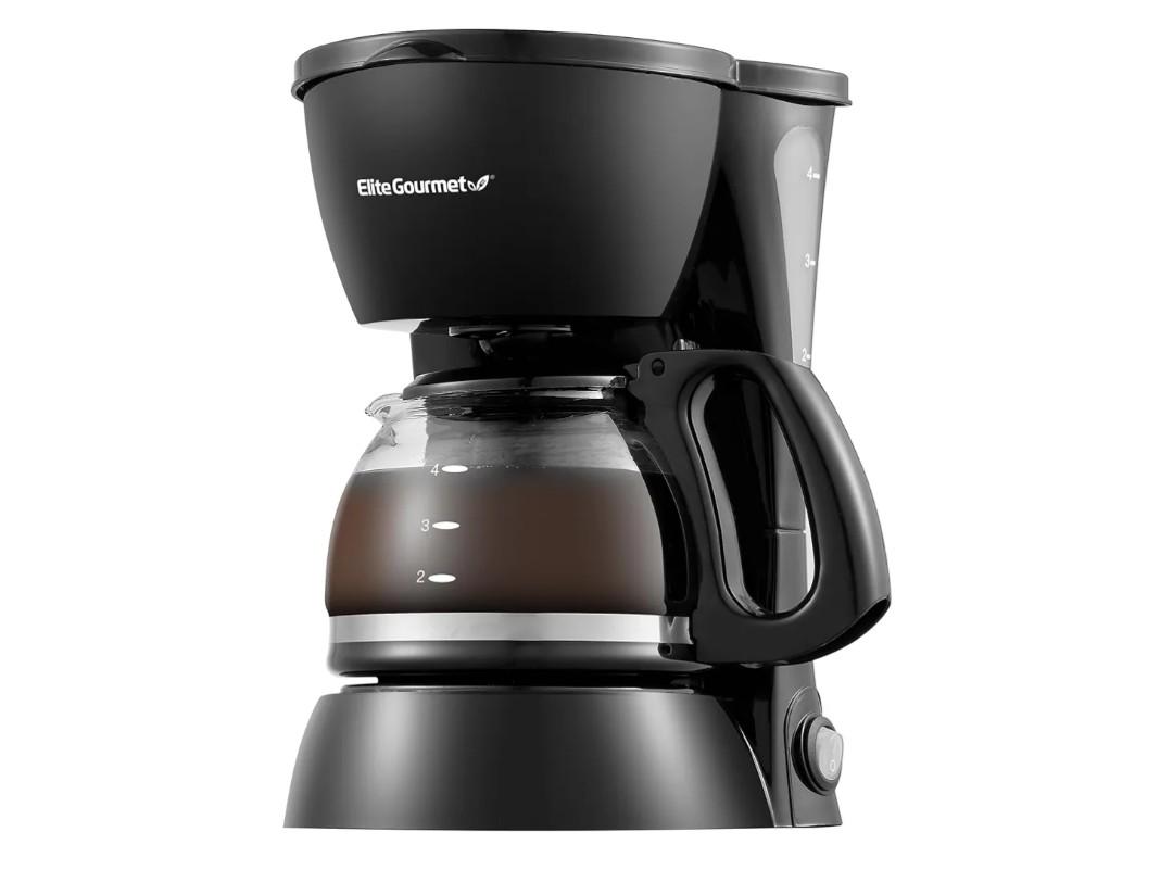 Elite Gourmet EHC4128 Automatic 4-Cup Brew & Drip Coffee Maker with Pause N Serve, Glass Carafe, Reusable Filter, On/Off Switch, Keep Warm, Water Level Indicator, Black