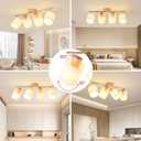 LED 4 Light Track Lighting Kit, Wooden Ceiling Spotlights with Fabric Shades, Modern Track Light Fixture with Flexibly Rotatable Light Heads for Kitchen, Living Room, Bedroom(E26 Socket, NO Bulb)