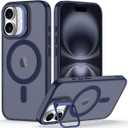 Nvollnoe for iPhone 16 Case Compatible with MagSafe Military Grade Shockproof Heavy Duty Protective Adjustable Kickstand Matte Semi Clear Phone Case for iPhone 16(Blue)