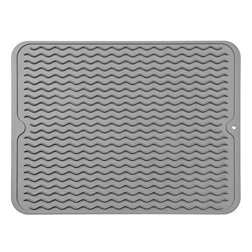 MicoYang Silicone Dish Drying Mat for Kitchen Counter or Sink, Refrigerator or Drawer Liner, Easy Clean, Eco-Friendly, Heat-Resistant, Grey, 16 Inches x 12 Inches
