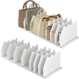 Adjustable Purse Organizer for Closet  White Acrylic Shelf Dividers for Handbags, Books and Storage  Bedroom and Office Shelf Separator
