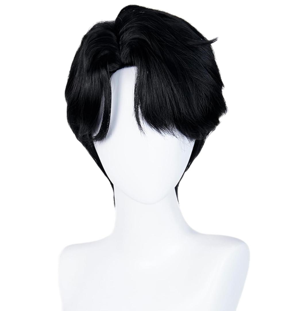 LABEAUT Black Short Cosplay Wig for Men, Male Anime Style Wig Heat Resistant Synthetic Fiber for Cosplay Synthetic Hair Halloween Costume Party Hair