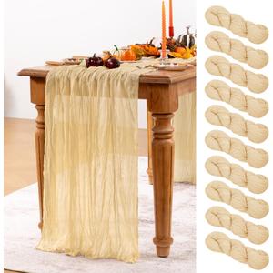 Champagne Gold Cheesecloth Table Runner 10 Pack Fall Table Runners Boho Gauze 120 Inches Champagne Cheese Cloth Fall Table Decorations for Thanksgiving Wedding Bridal Baby Shower Parties