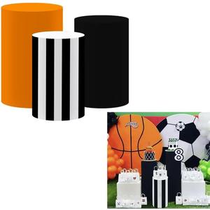 Basketball Orange Solid Cylinder Covers for Boys Sports Birthday Party Pedestal Stand Tablecloth Stretchy Fabric Cover Baby Shower Banquets Festa Parties Favors Decorations 11''20''