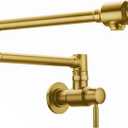 Wall Mount Spout Cold Water Only Double Lever Handle Brushed Brass Kitchen Sink Faucet Stove, Pot Filler Faucet with Dual Joint Swing Armk Sink Faucet, Brushed Old Gold-PVD