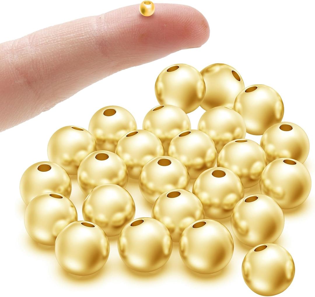 OHINGLT 18K Gold Plated 925 Sterling Silver Beads for Jewelry Making,Smooth Round Ball Spacer Beads for Ring, Necklace, Bracelet Making (Made in Italy, 6mm) (20Pcs 6mm(0.24in))