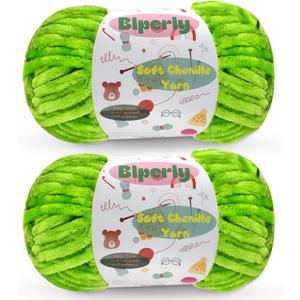 2 Skeins Fluffy Chenille Yarn for Crocheting - Chunky Velvet Yarn for Scarves Shawls, Baby Blankets, Hats Plush Toys, Plush Yarns Each Skein 49.2yd, 3.5oz (Autumn Green)