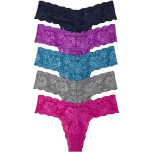 Cosabella Women's Never Say Never Cutie Low Rise Thong 5 Pack (Navy Malawi Cyclamen Cape Fuchsia Platinum)(One Size)