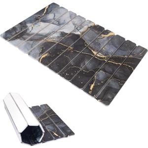Large Stone Dish Drying Mat for Kitchen Counter, 24"16" Black Marble Quick Drying Mat with Sanding Pads Non-Slip Roll Up Absorbent Diatomaceous Earth Mat for Dishes Bottles Cups